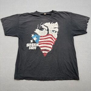 Y2K Green Day T-Shirt Men's XL Black 21st Century Breakdown Band Tour US Flag